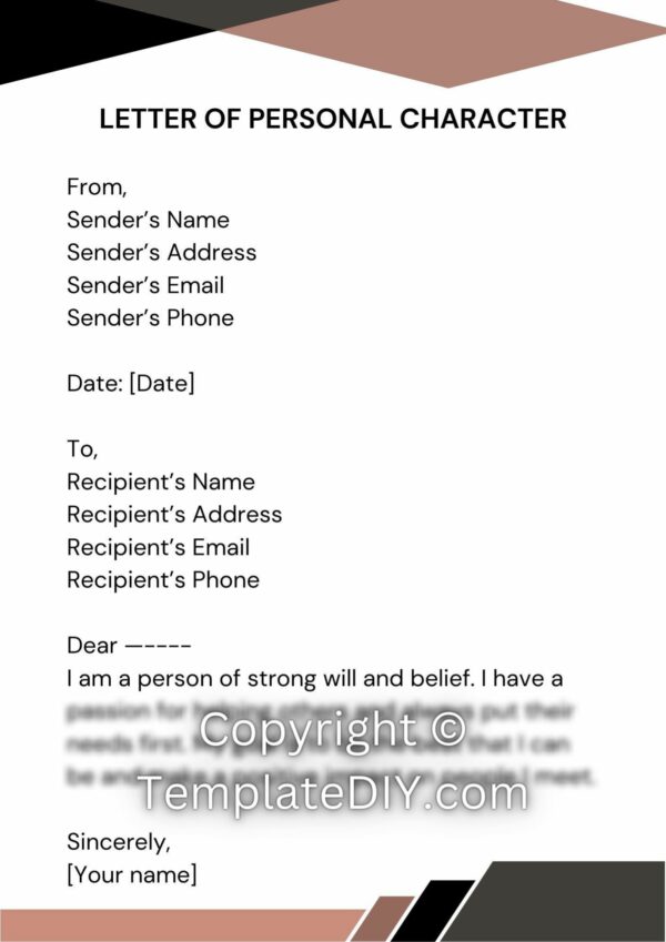 Letter of Personal Character Sample with Examples [Word]