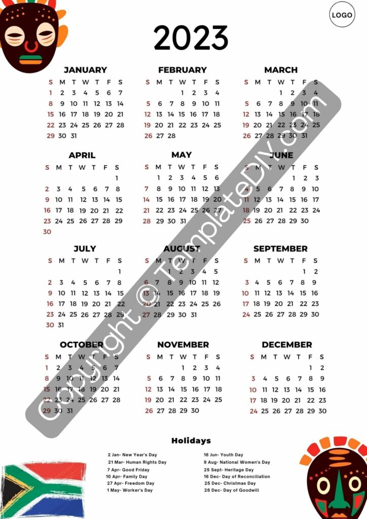 South Africa 2025 Calendar with Holidays | Download Now