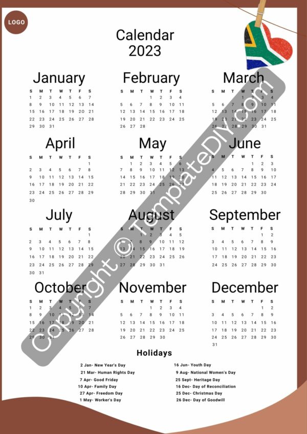 South Africa 2025 Calendar with Holidays | Download Now