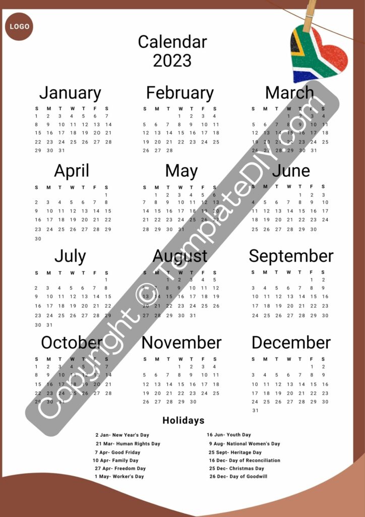 South Africa 2025 Calendar with Holidays | Download Now