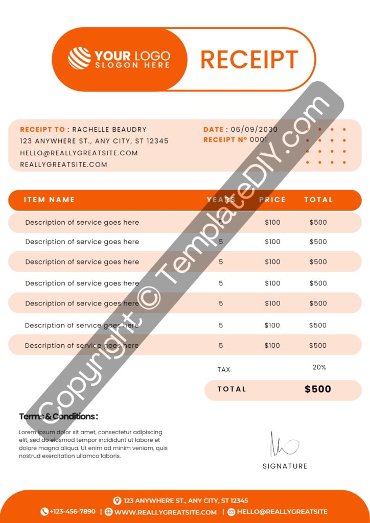 Tax Receipt Template Blank Printable PDF, Excel, Word