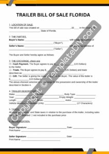 Trailer Bill of Sale Florida [FL] Form Template PDF, Word