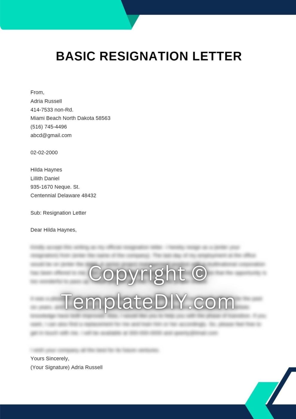 Basic Resignation Letter Sample with Examples [Word]