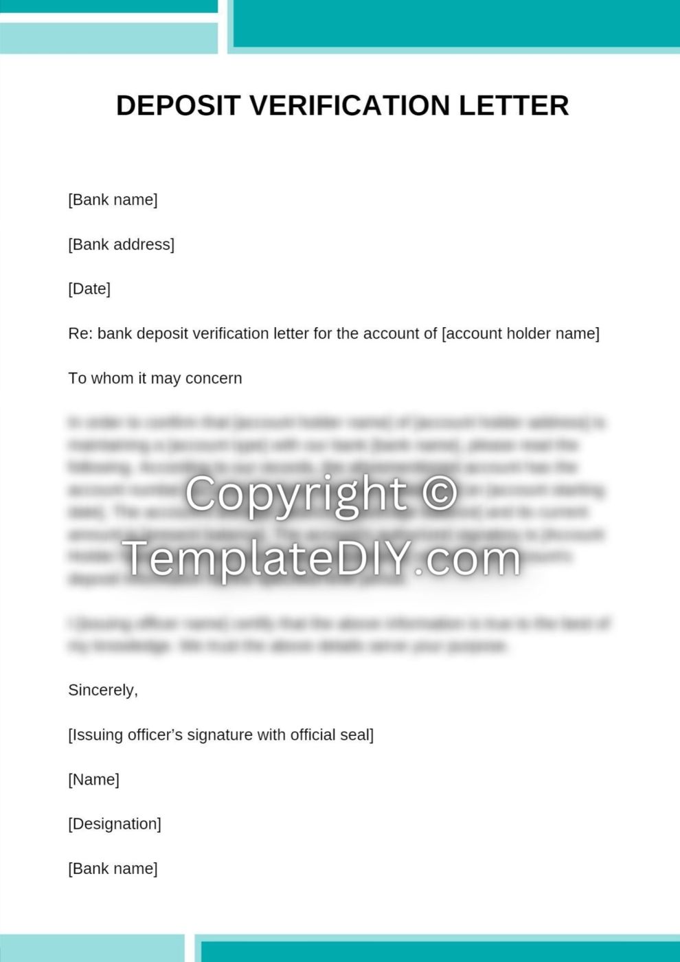 Easy Deposit Verification Letter Template – Instant Download