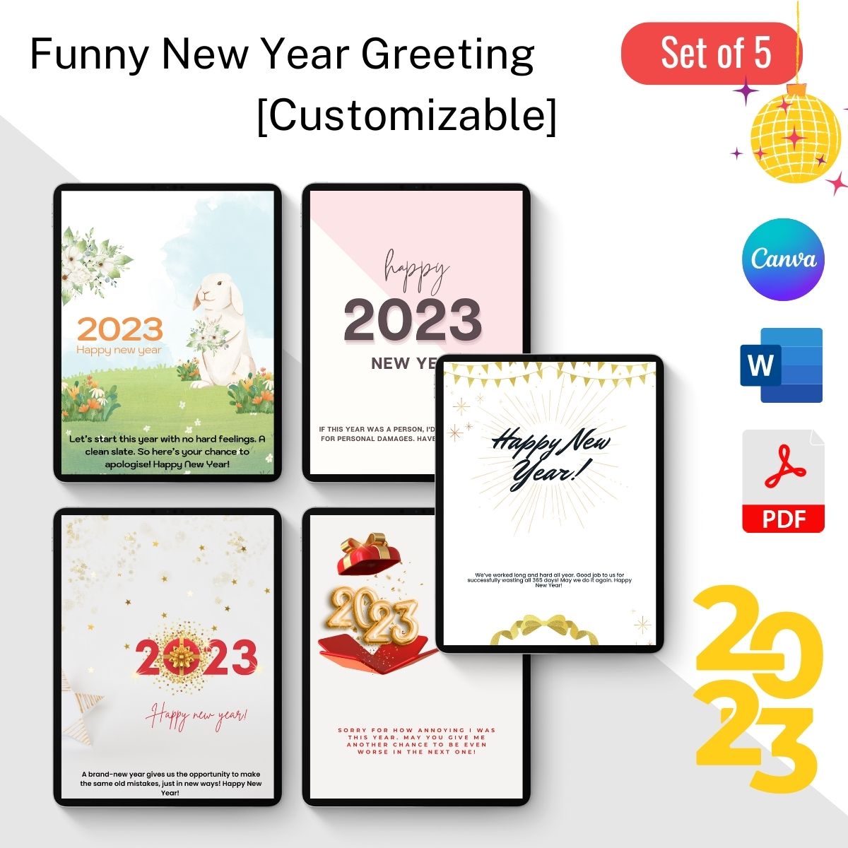 Funny New Year Greetings Printable Template in Pdf & Word