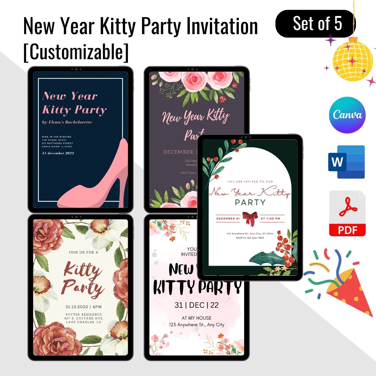 New Year Kitty Party Invitation Template Printable PDF