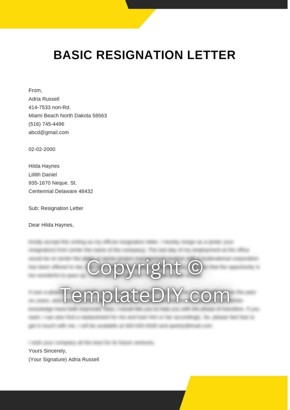 Basic Resignation Letter Sample with Examples [Word]