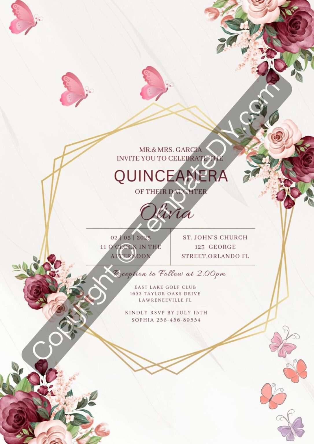 Quinceanera Invitation Template Blank Printable PDF, Word