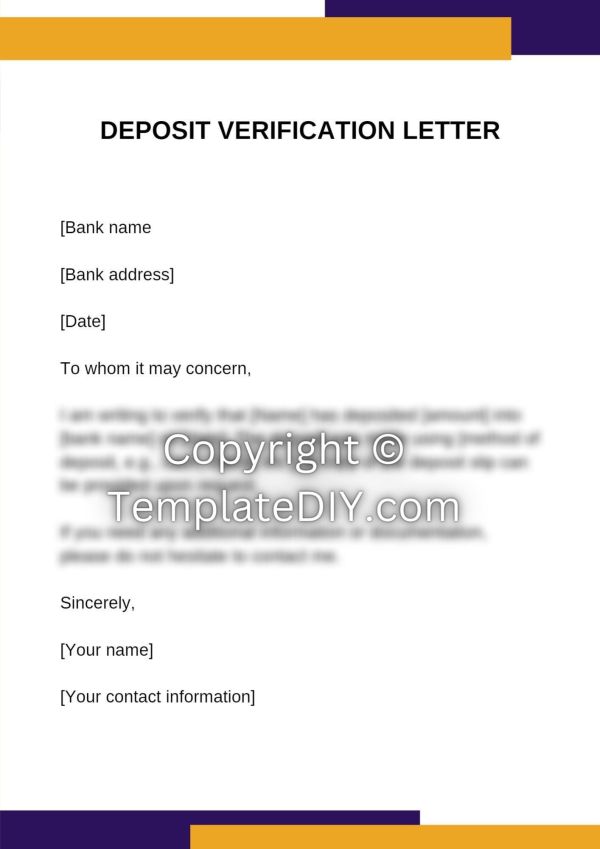 Direct Deposit Verification Example Easy Deposit Verification Letter Template – Instant Download