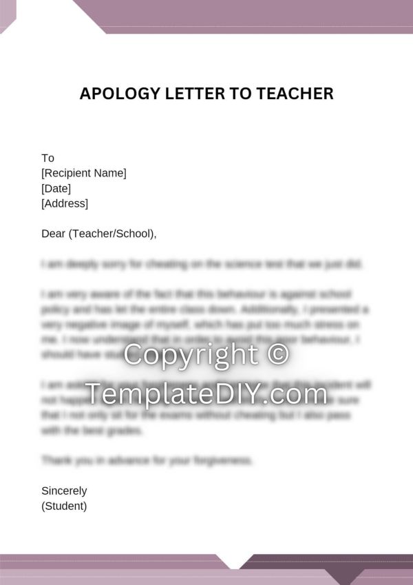 Apology Letter to Teacher Sample with Examples [Word]