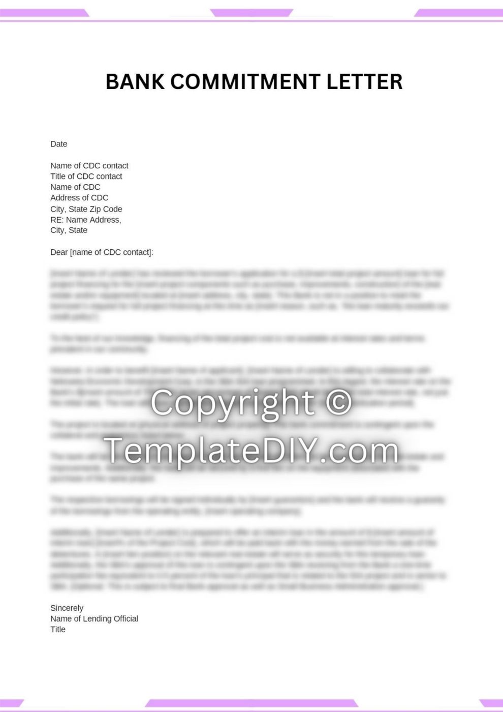 Bank Commitment Letter Sample with Examples [Word]
