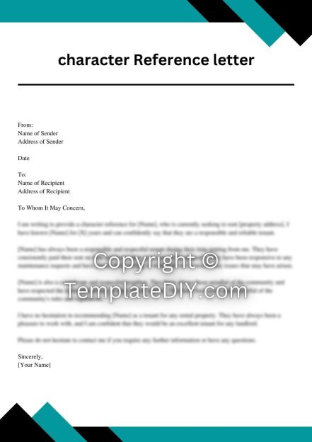 Character Reference Letter For Rental Property