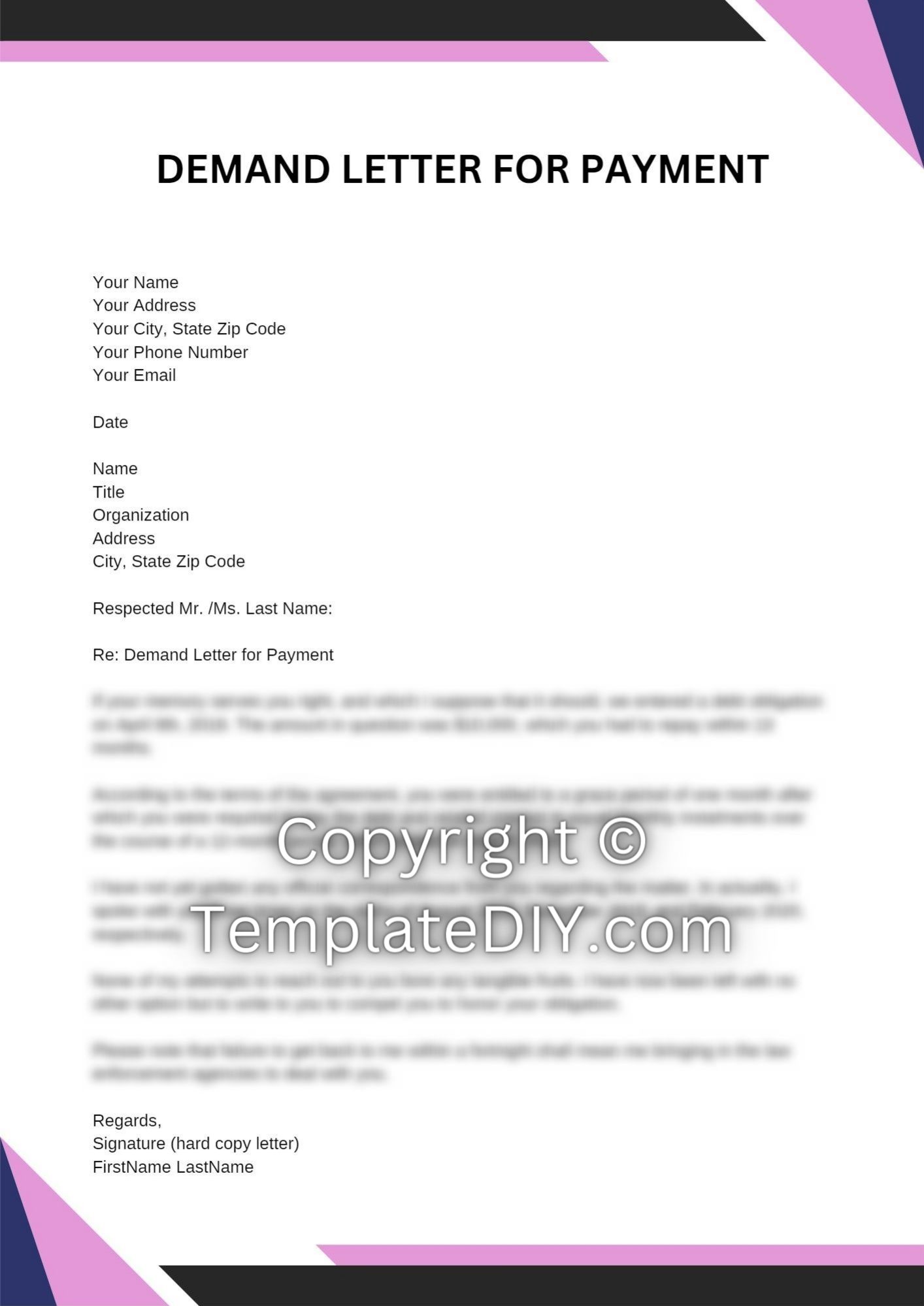 Free Demand Letter For Payment Template Sample Pdf Word Eforms