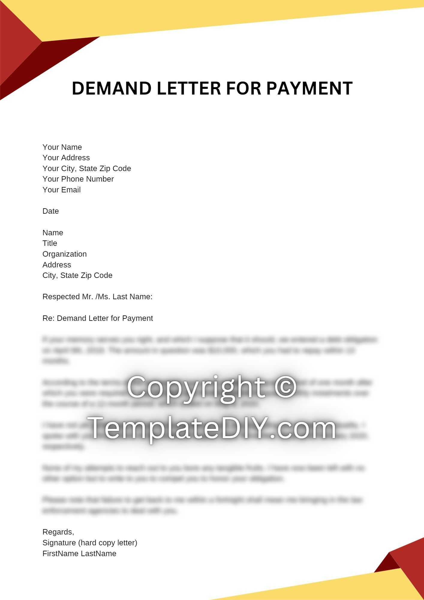 Free Demand Letter For Payment Template Sample Pdf Word Eforms
