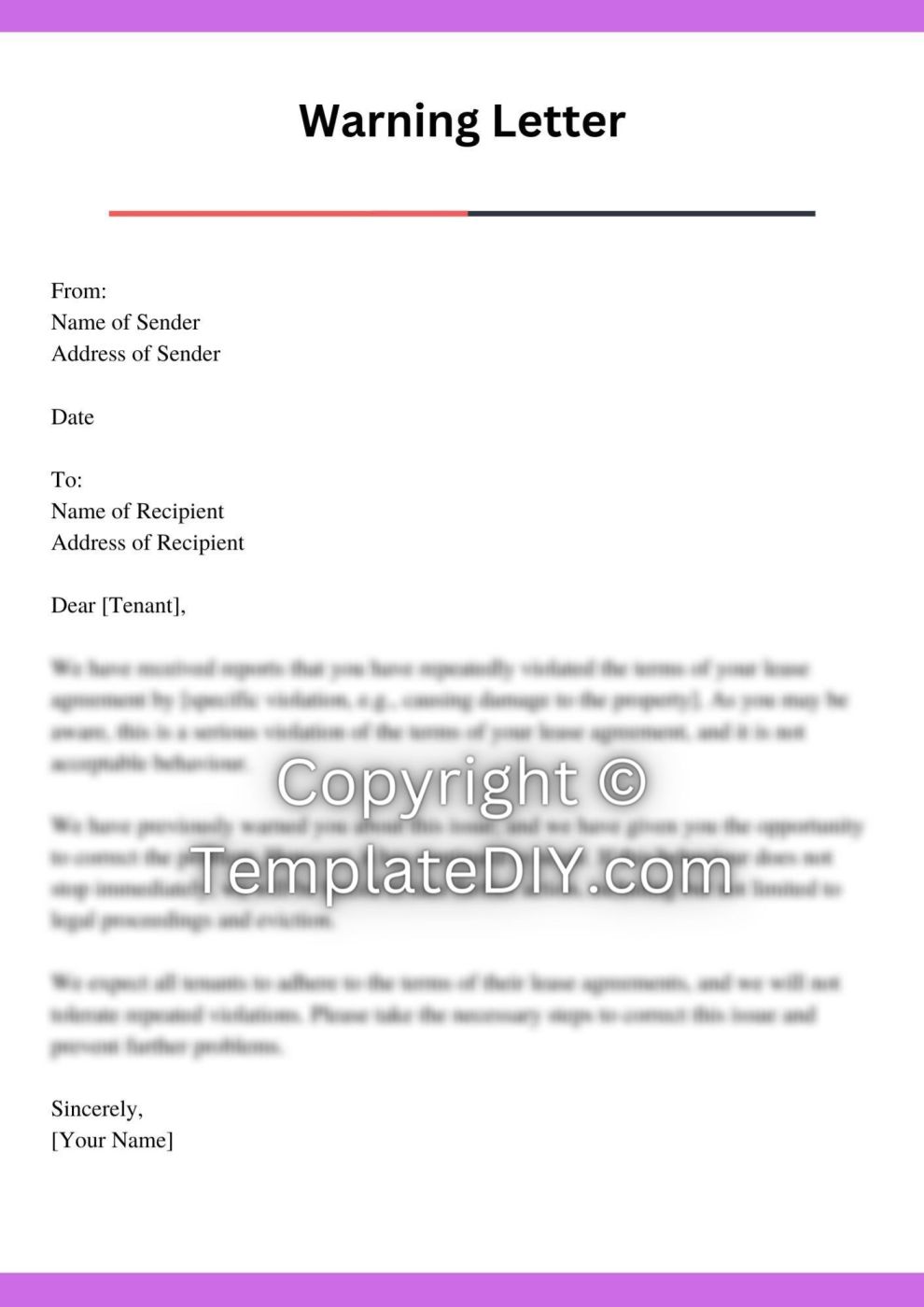 Eviction Warning Letter Sample with Examples [Word]