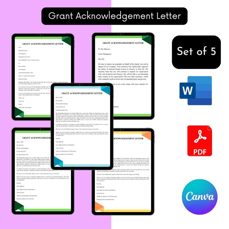 Grant Acknowledgement Letter Sample with Examples [Word]
