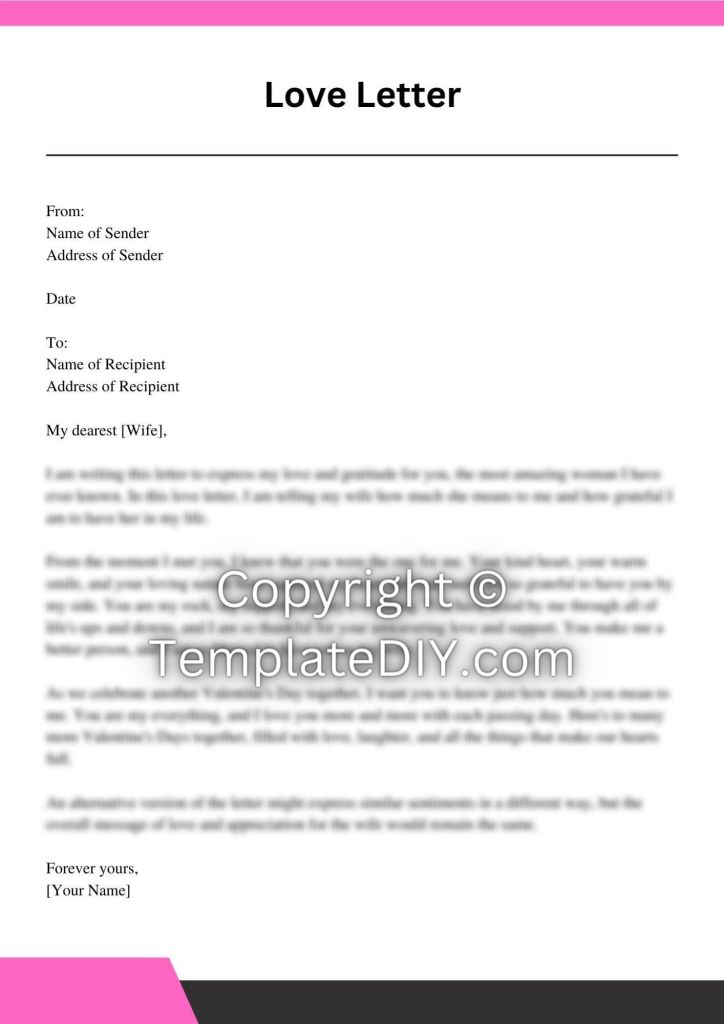 Love Letter for My Wife Sample with Examples [Word]