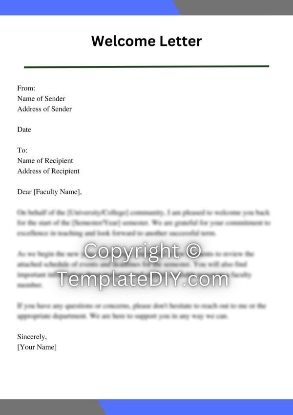 Faculty Welcome Back Letter Sample with Examples [Word]