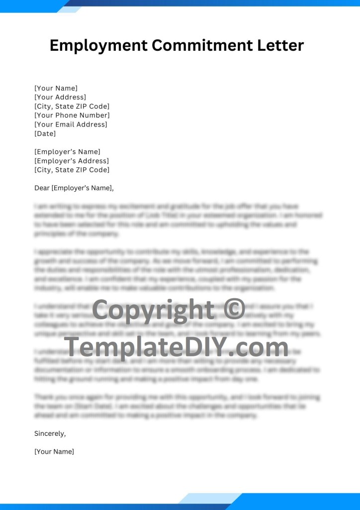 Download Employment Commitment Letter | Customizable Template