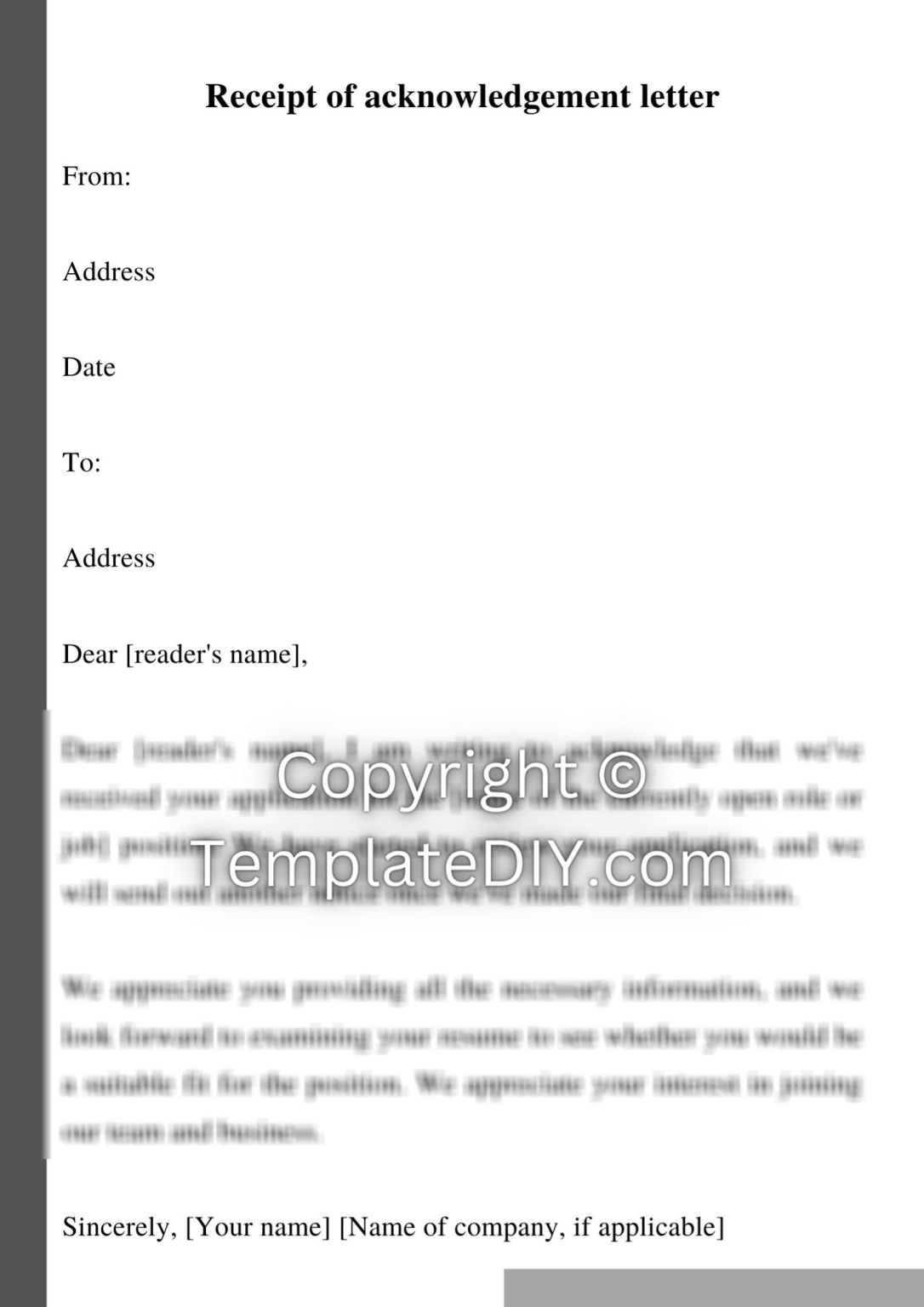 Receipt of Acknowledgment Letter Template | Word Example