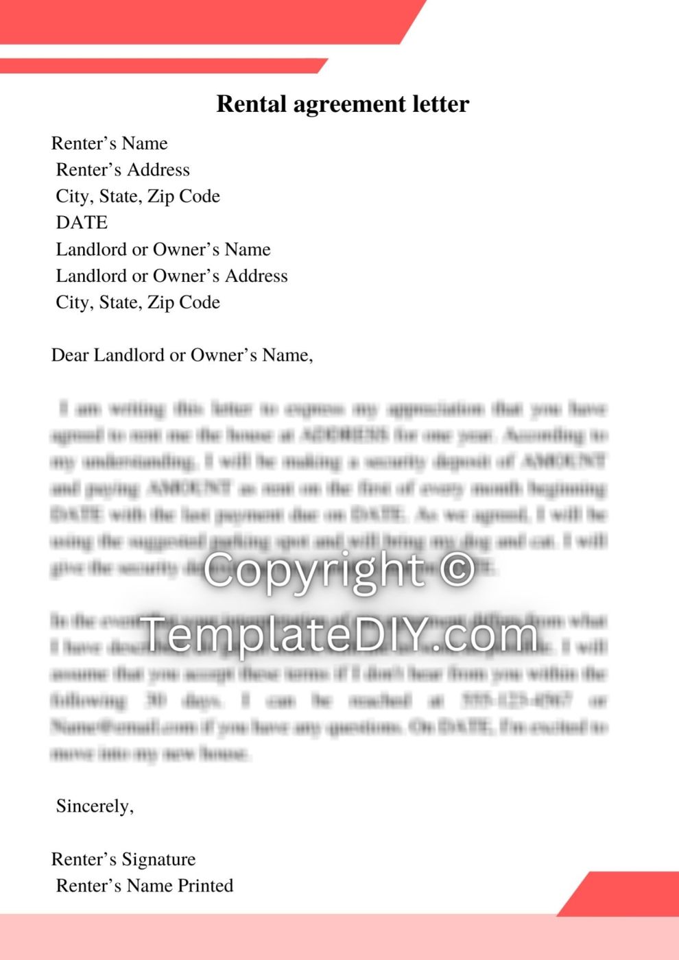 Rental Agreement Letter Sample with Examples [Word]