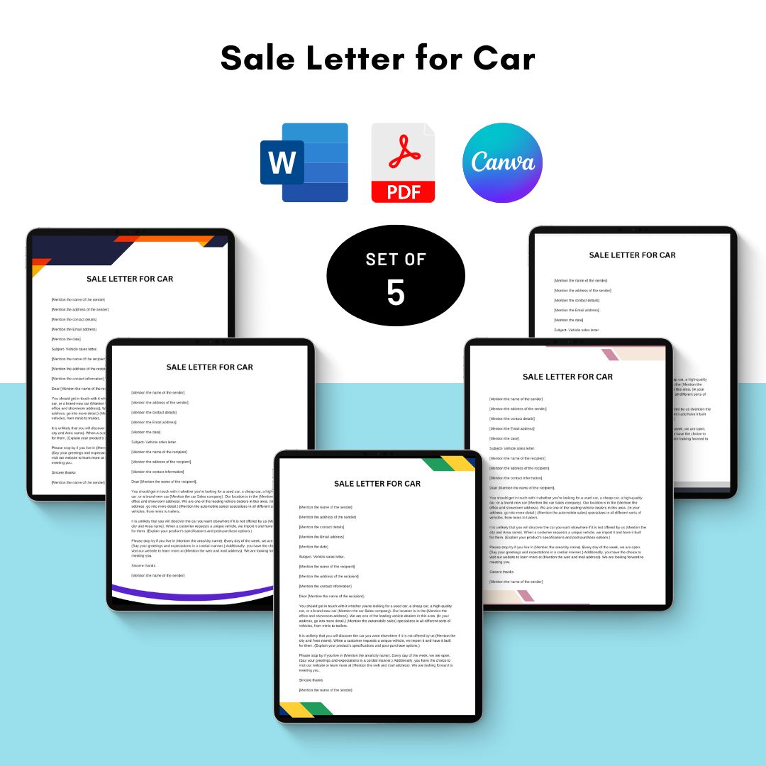 Car Sale Letter Sample & Template | Instant Download