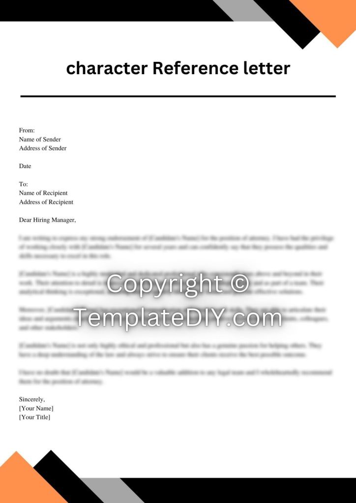 Character Reference Letter For Candidate Attorney Sample
