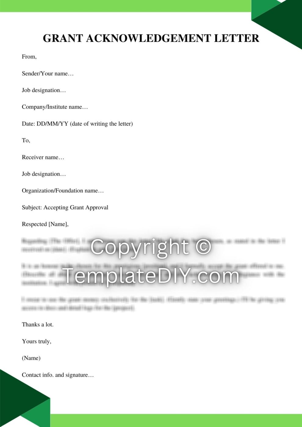 Grant Acknowledgement Letter Sample with Examples [Word]