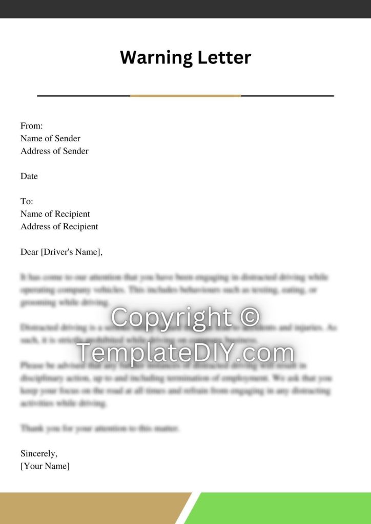Warning Letter for Driver Sample with Examples [Word]
