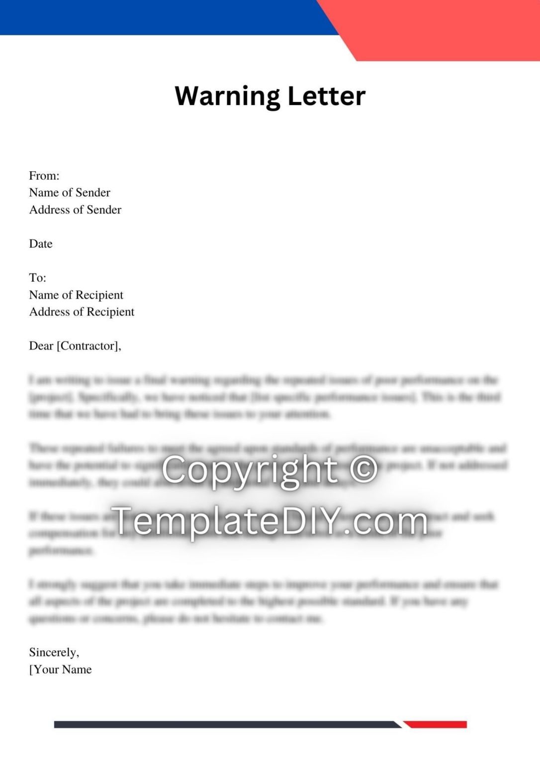 Editable Warning Letter to Contractor Template
