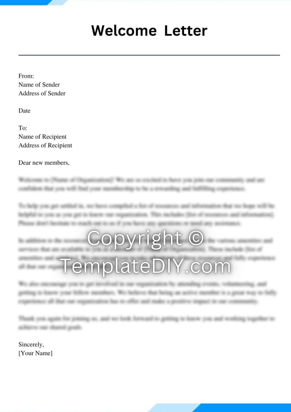 Welcome Letter to New Members Template | Editable Word Sample
