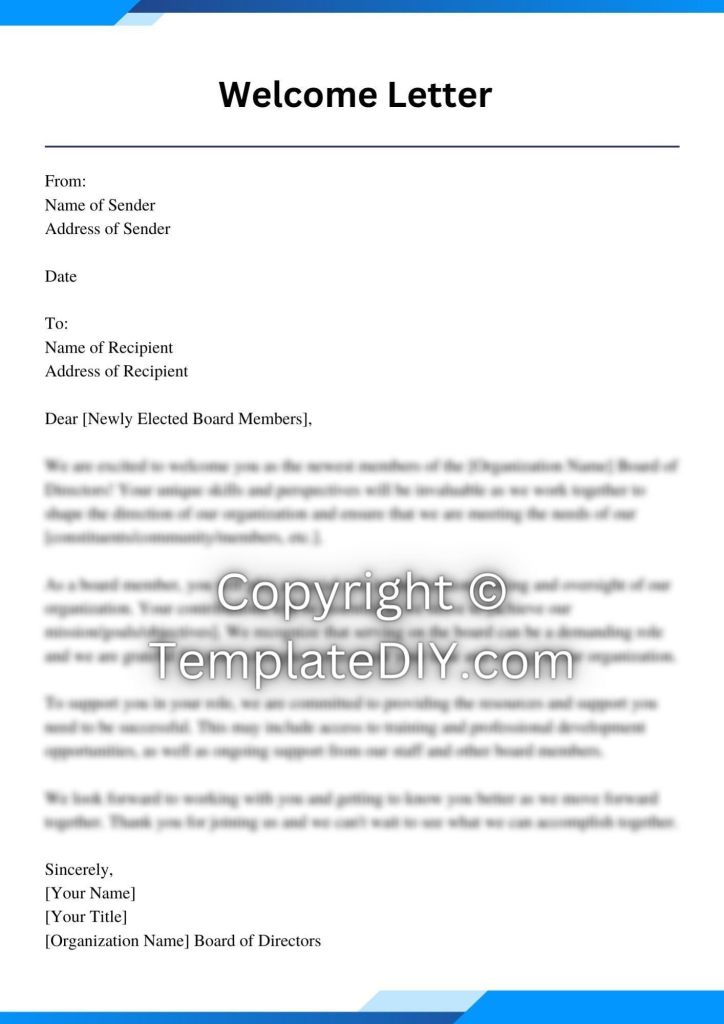 Welcome Letter to Newly Elected Board Members Sample [Word]