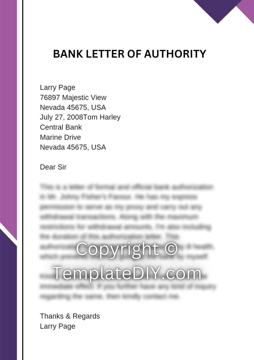 Bank Letter of Authority Sample with Examples [Word]