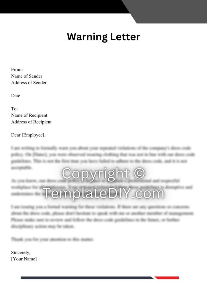 Warning Letter for Dress Code Sample with Examples [Word]