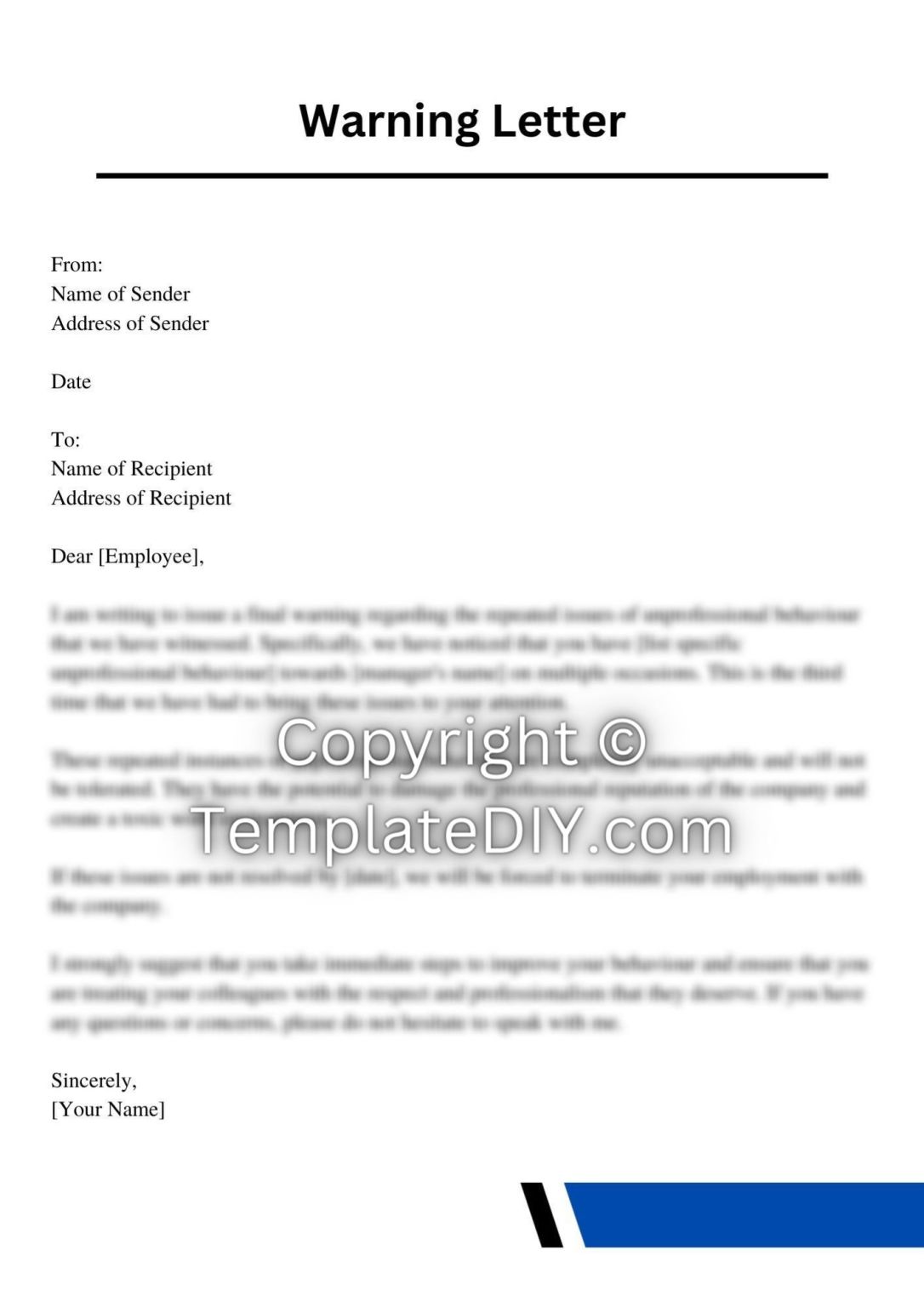Warning Letter to Employee for Unprofessional Behavior with Manager
