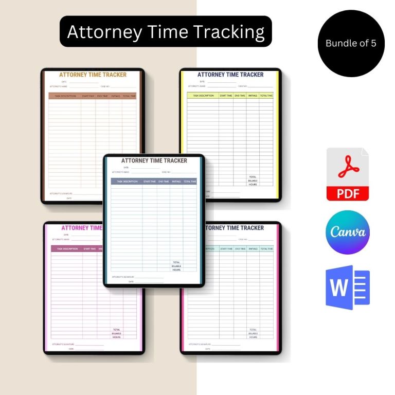 Attorney Time Tracking Template Blank Printable PDF, Word