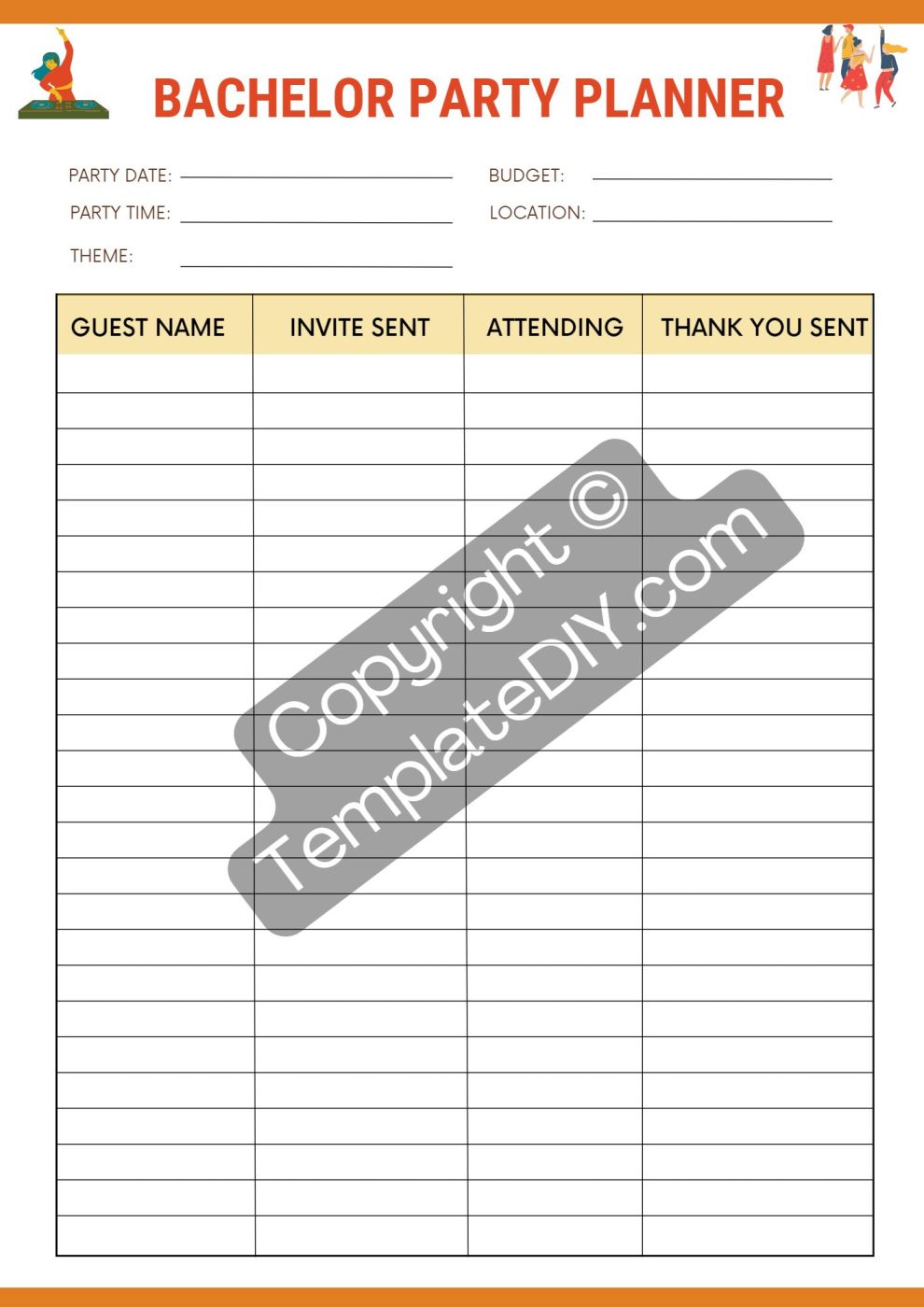 Bachelorette Party Planner Template Printable PDF, Word