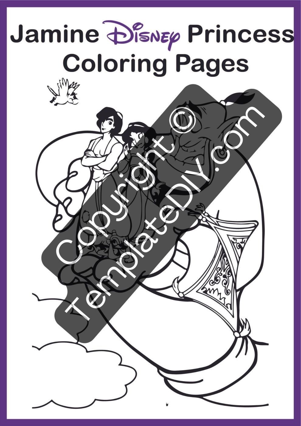 Jasmine Disney Princess Coloring Pages Template PDF