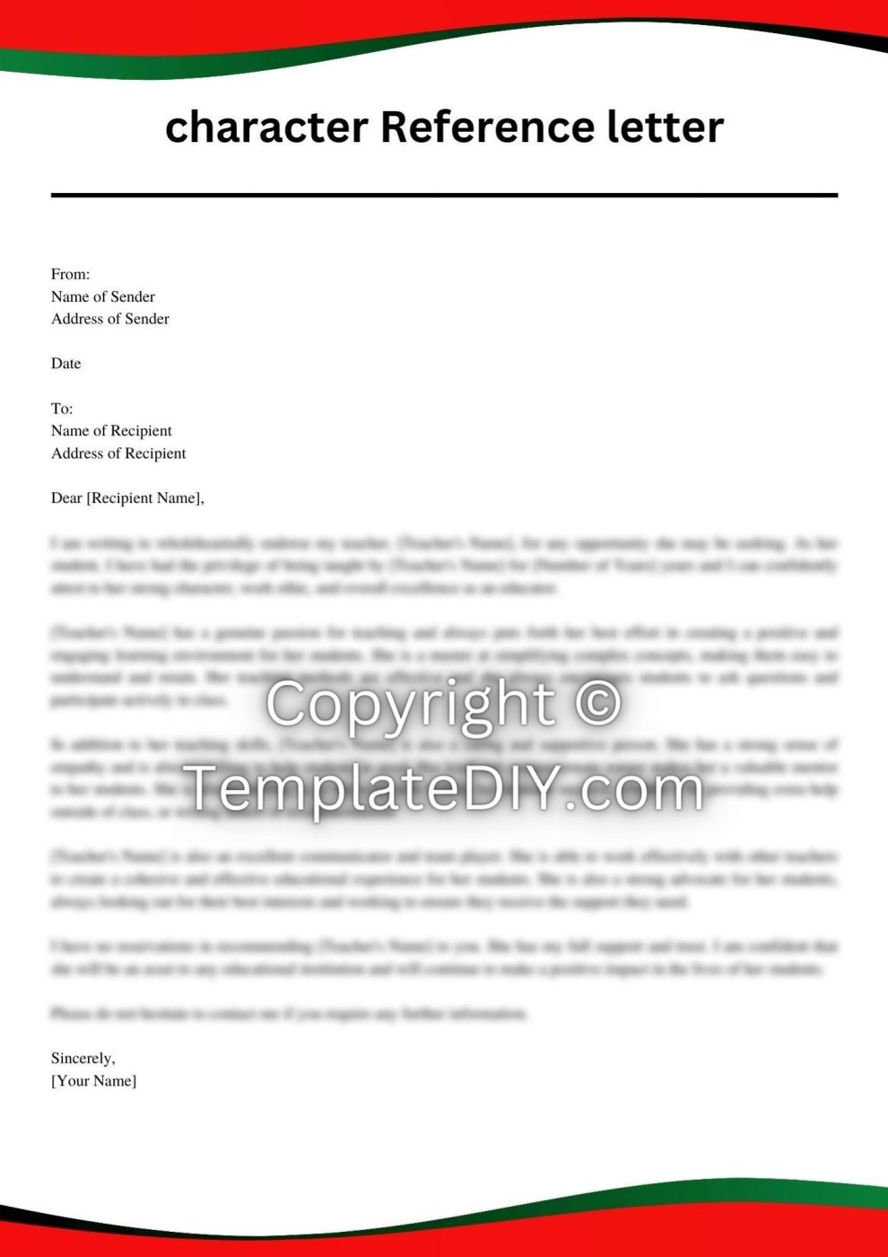 Character Reference Letter for A Teacher Sample Examples