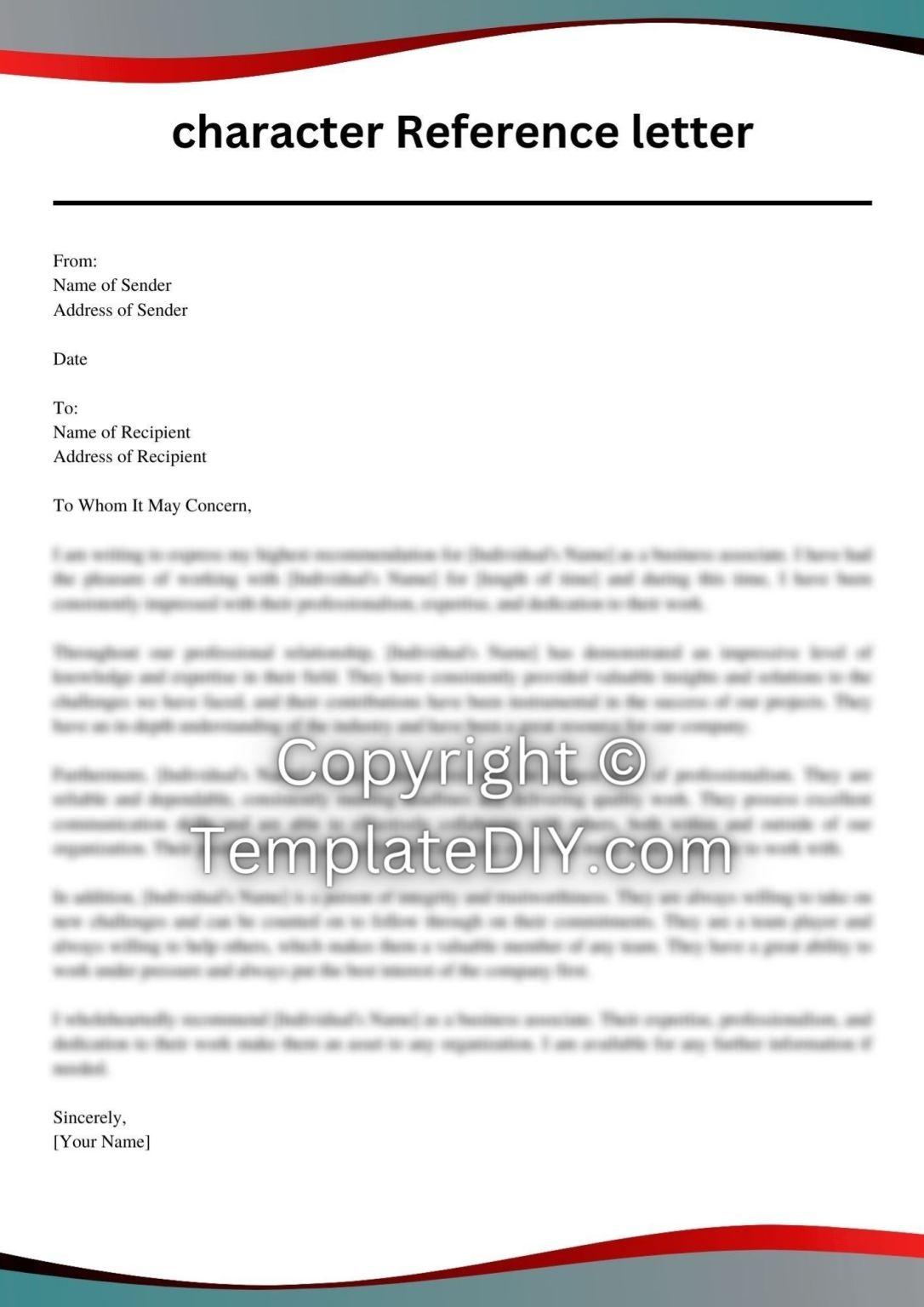 Character Reference Letter For Business Associate Sample