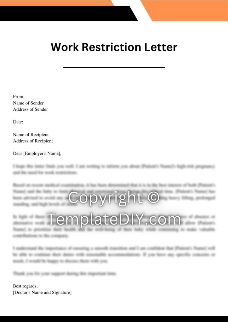 High-Risk Pregnancy Work Restriction Letter Template | Word