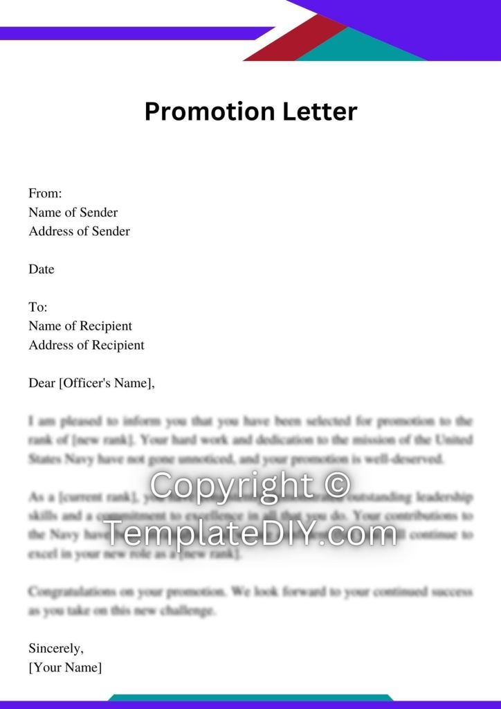 Navy Officer Promotion Letter Sample with Examples [Word]