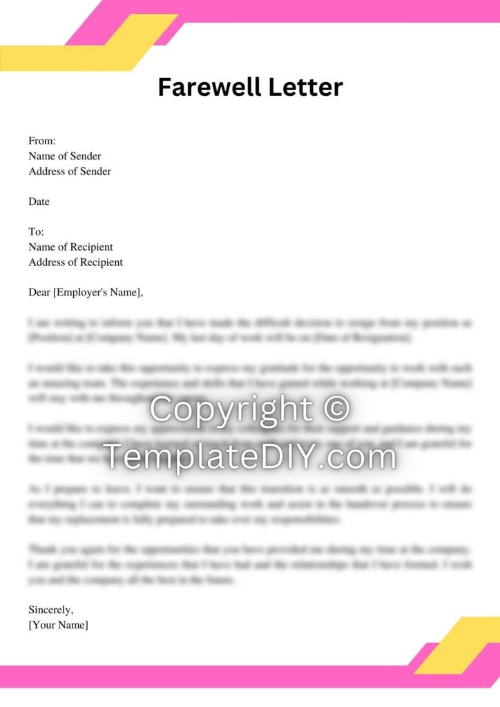 Employment Farewell Letter Sample with Examples [Word]
