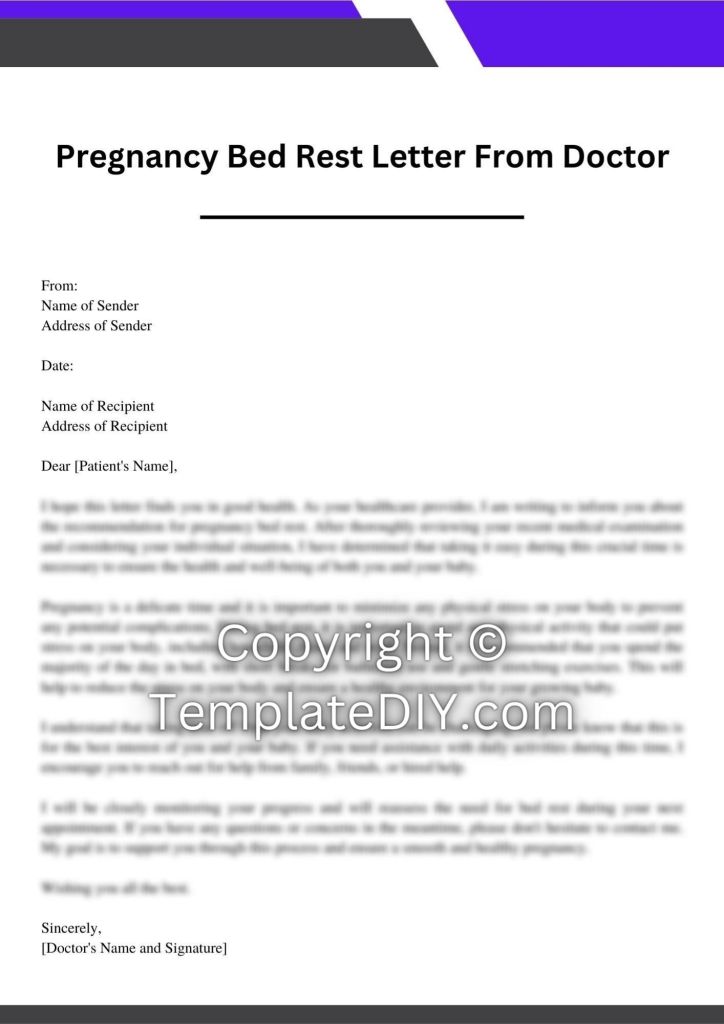 Pregnancy Bed Rest Letter Template | Doctor Note PDF