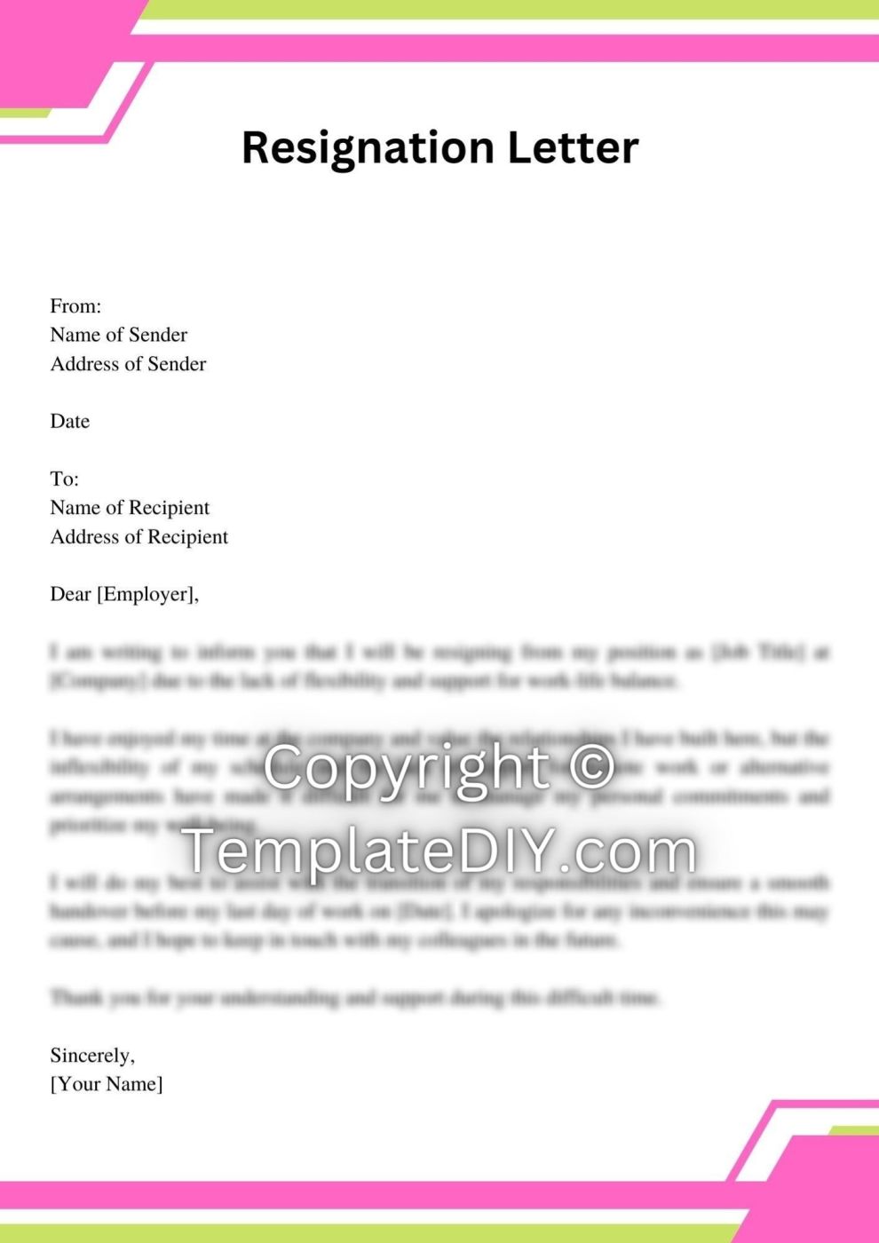 Resignation Letter Due to Work Life Balance Sample, Examples