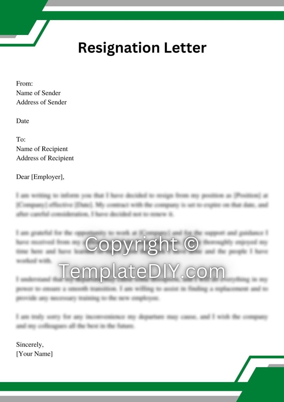 Resignation Letter for A Contract Position Sample [Word]