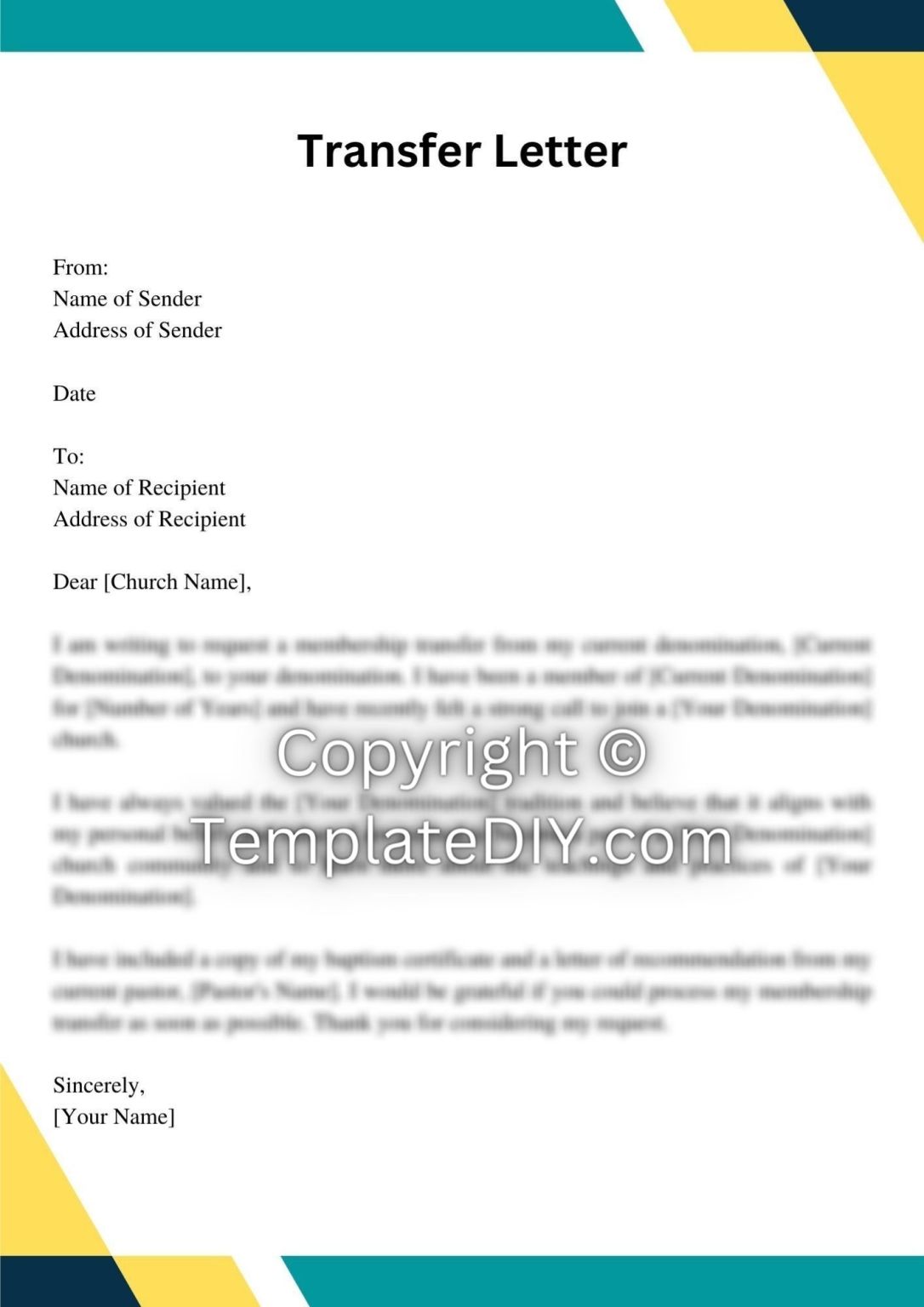 Church Membership Transfer Letter Sample with Examples