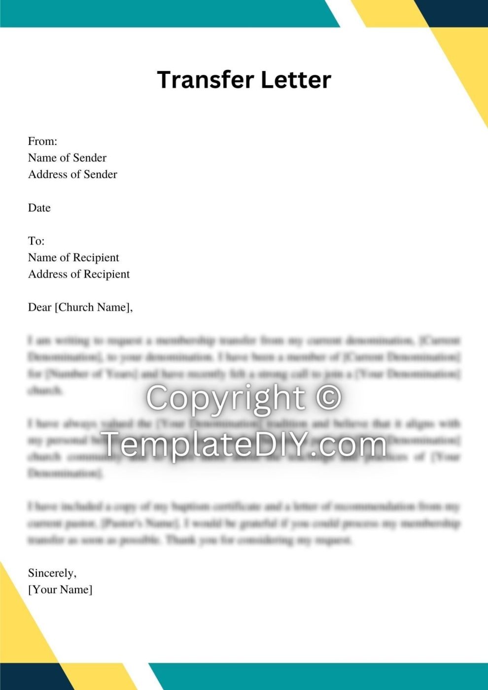 Church Membership Transfer Letter Sample with Examples