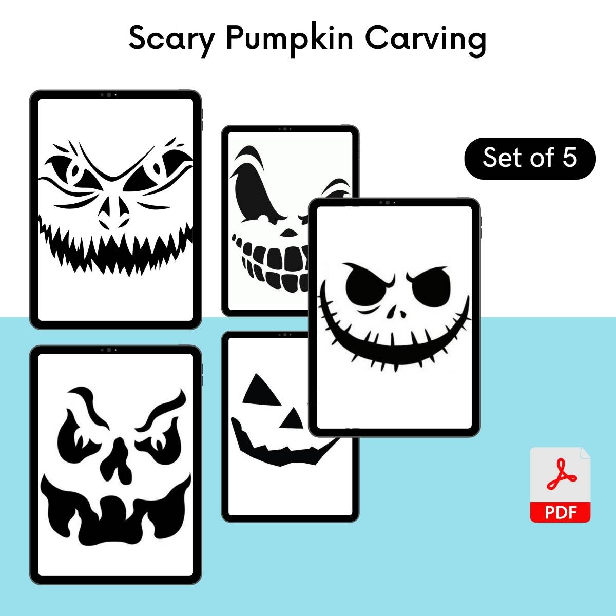 Scary Pumpkin Carving Templates Printable in PDF