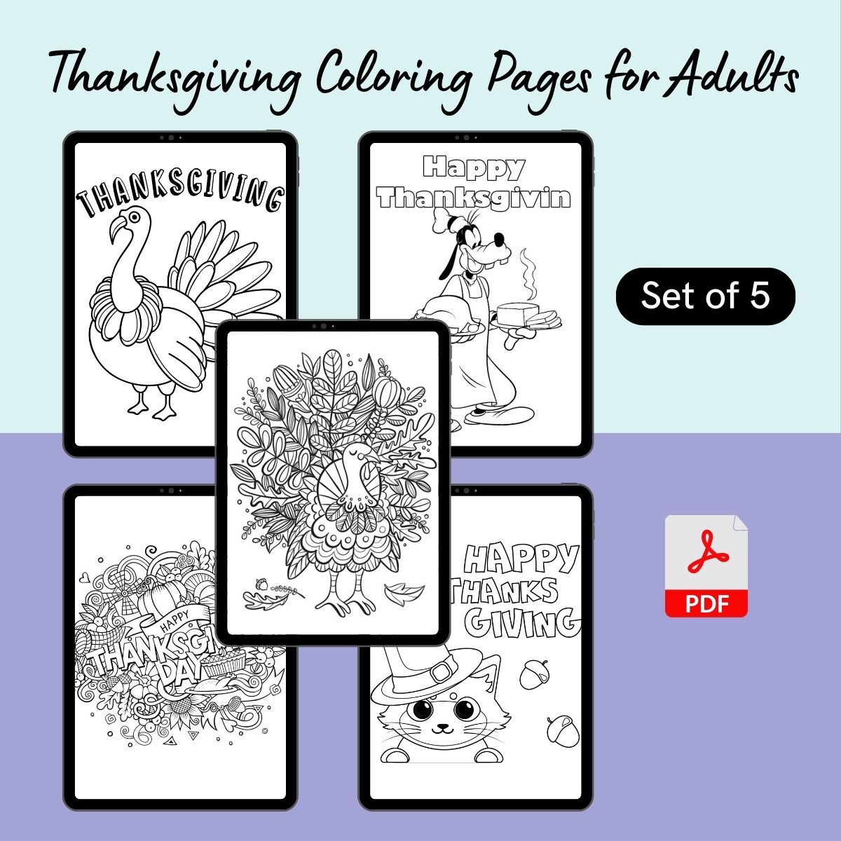 Thanksgiving Coloring Pages for Adults Template in PDF